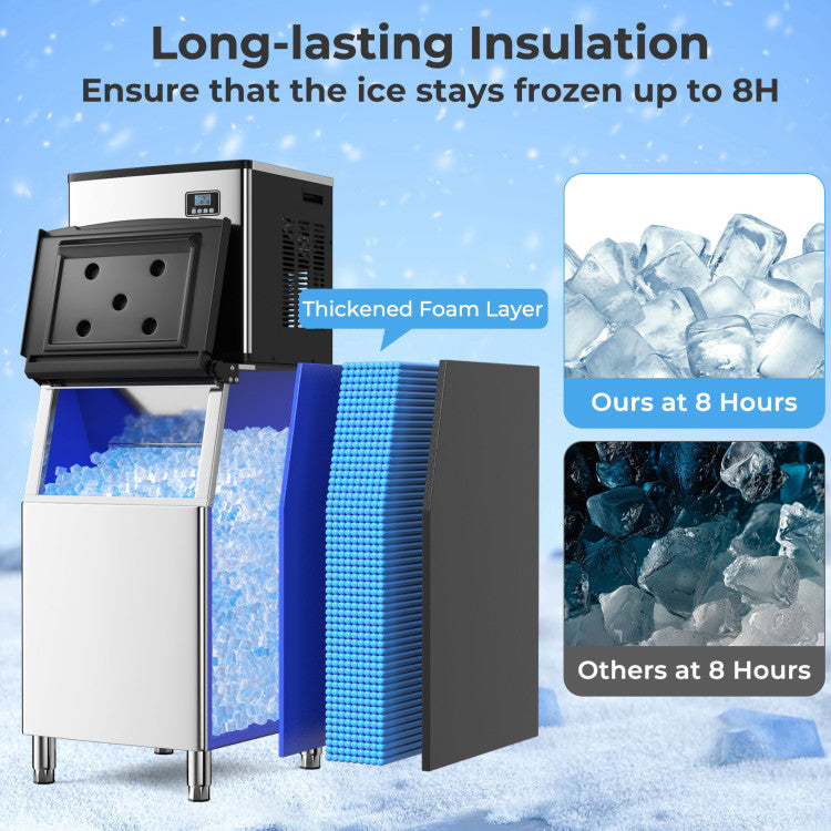 Commercial Ice Maker Machine 418 LBS/24H with 200 LBS Storage Bin