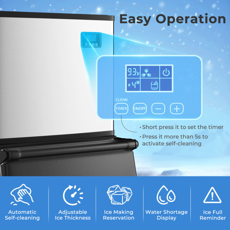 Commercial Ice Maker Machine 418 LBS/24H with 200 LBS Storage Bin
