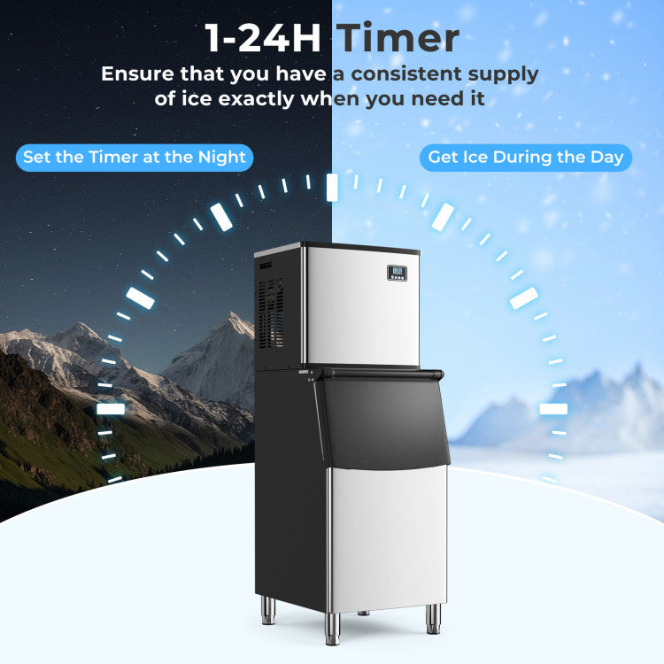 Commercial Ice Maker Machine 418 LBS/24H with 200 LBS Storage Bin