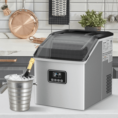 Countertop Ice Maker Machine – 48 lbs/Day, Stainless Steel, Self-Cleaning with LCD Display