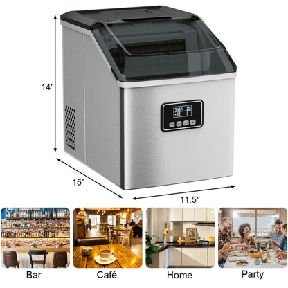 Countertop Ice Maker Machine – 48 lbs/Day, Stainless Steel, Self-Cleaning with LCD Display