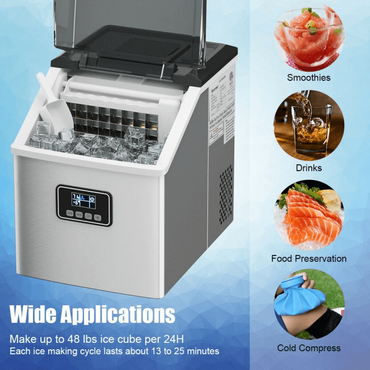 Countertop Ice Maker Machine – 48 lbs/Day, Stainless Steel, Self-Cleaning with LCD Display