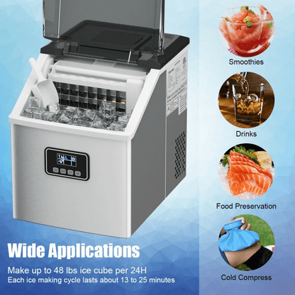 Countertop Ice Maker Machine – 48 lbs/Day, Stainless Steel, Self-Cleaning with LCD Display