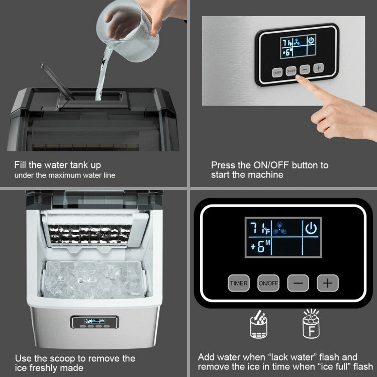 Countertop Ice Maker Machine – 48 lbs/Day, Stainless Steel, Self-Cleaning with LCD Display