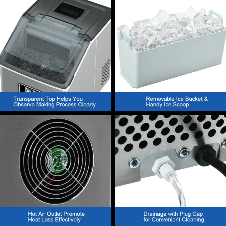 Countertop Ice Maker Machine – 48 lbs/Day, Stainless Steel, Self-Cleaning with LCD Display