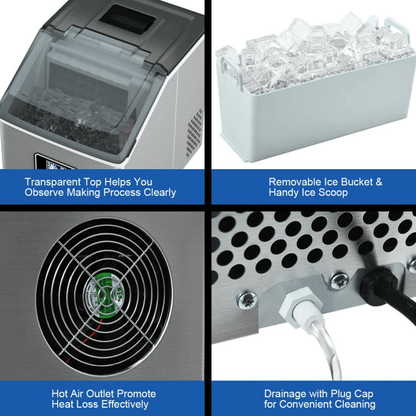 Countertop Ice Maker Machine – 48 lbs/Day, Stainless Steel, Self-Cleaning with LCD Display
