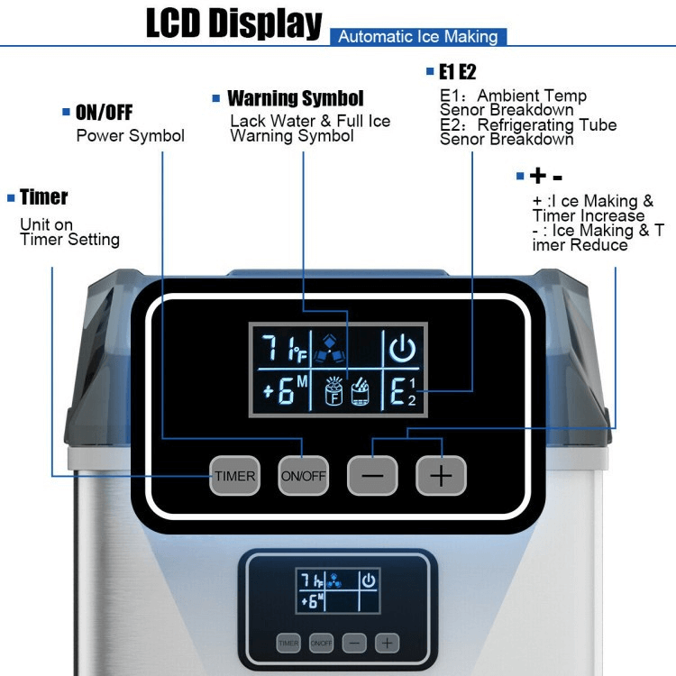 Countertop Ice Maker Machine – 48 lbs/Day, Stainless Steel, Self-Cleaning with LCD Display