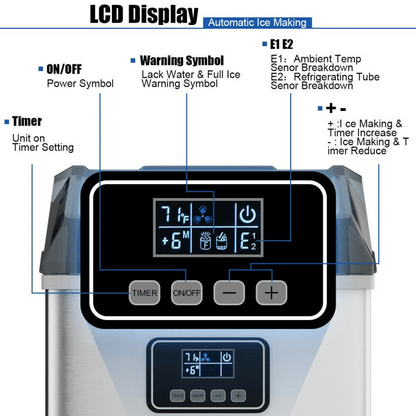 Countertop Ice Maker Machine – 48 lbs/Day, Stainless Steel, Self-Cleaning with LCD Display
