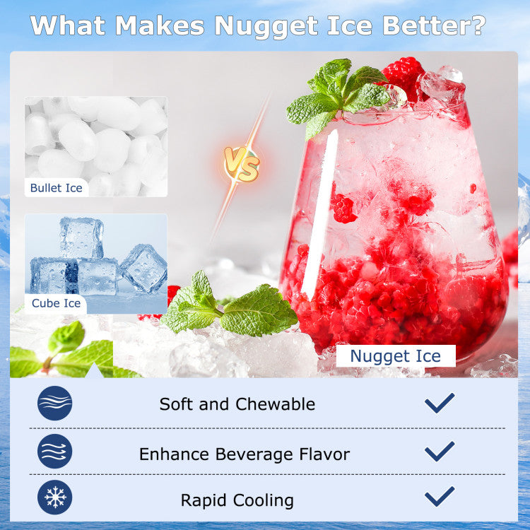 Under Counter Nugget Ice Maker with Self-Cleaning and 24H Timer