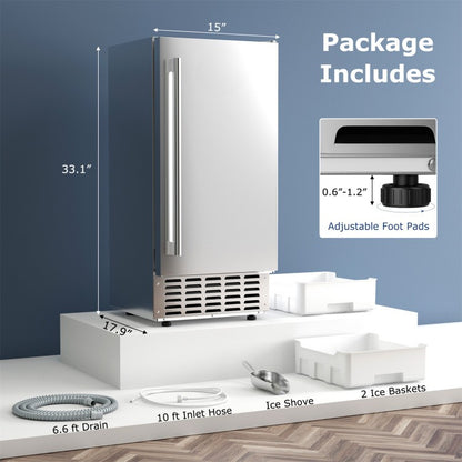 Under Counter Nugget Ice Maker with Self-Cleaning and 24H Timer