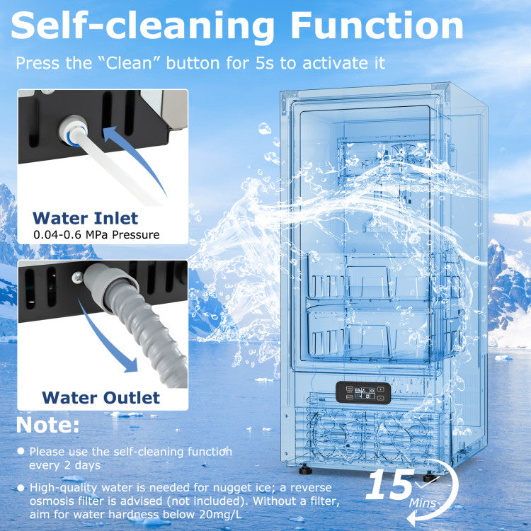 Under Counter Nugget Ice Maker with Self-Cleaning and 24H Timer