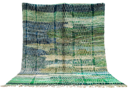 Moroccan Area rug, Wool Mrirt rug, Beni Ourain rug, Handmade carpet, Home decor, Boho wall rug, geometric rug, living room, Green Blue Beige