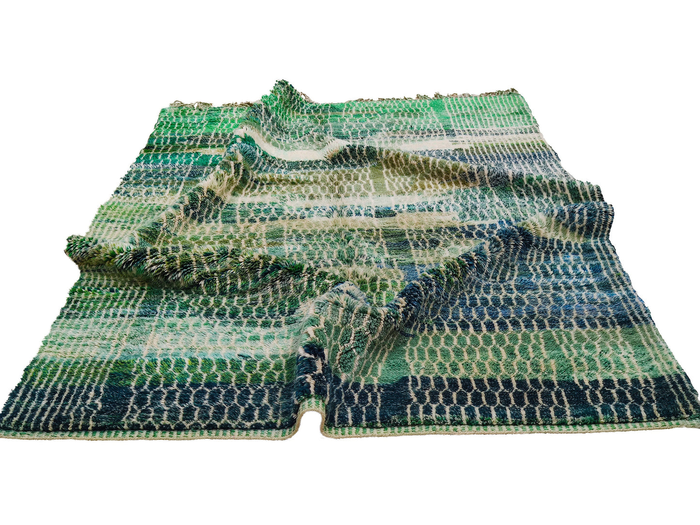 Moroccan Area rug, Wool Mrirt rug, Beni Ourain rug, Handmade carpet, Home decor, Boho wall rug, geometric rug, living room, Green Blue Beige