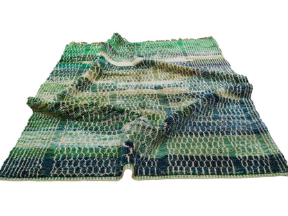 Moroccan Area rug, Wool Mrirt rug, Beni Ourain rug, Handmade carpet, Home decor, Boho wall rug, geometric rug, living room, Green Blue Beige
