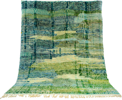Moroccan Area rug, Wool Mrirt rug, Beni Ourain rug, Handmade carpet, Home decor, Boho wall rug, geometric rug, living room, Green Blue Beige