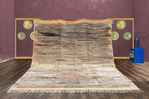 Moroccan Wool rug, Mrirt Handmade rug, Beni ourain 8x10 rug, Boujaad carpet, Azilal rug, Tapis Berbèr, Berber Boho rug, Teppich, Brown Beige