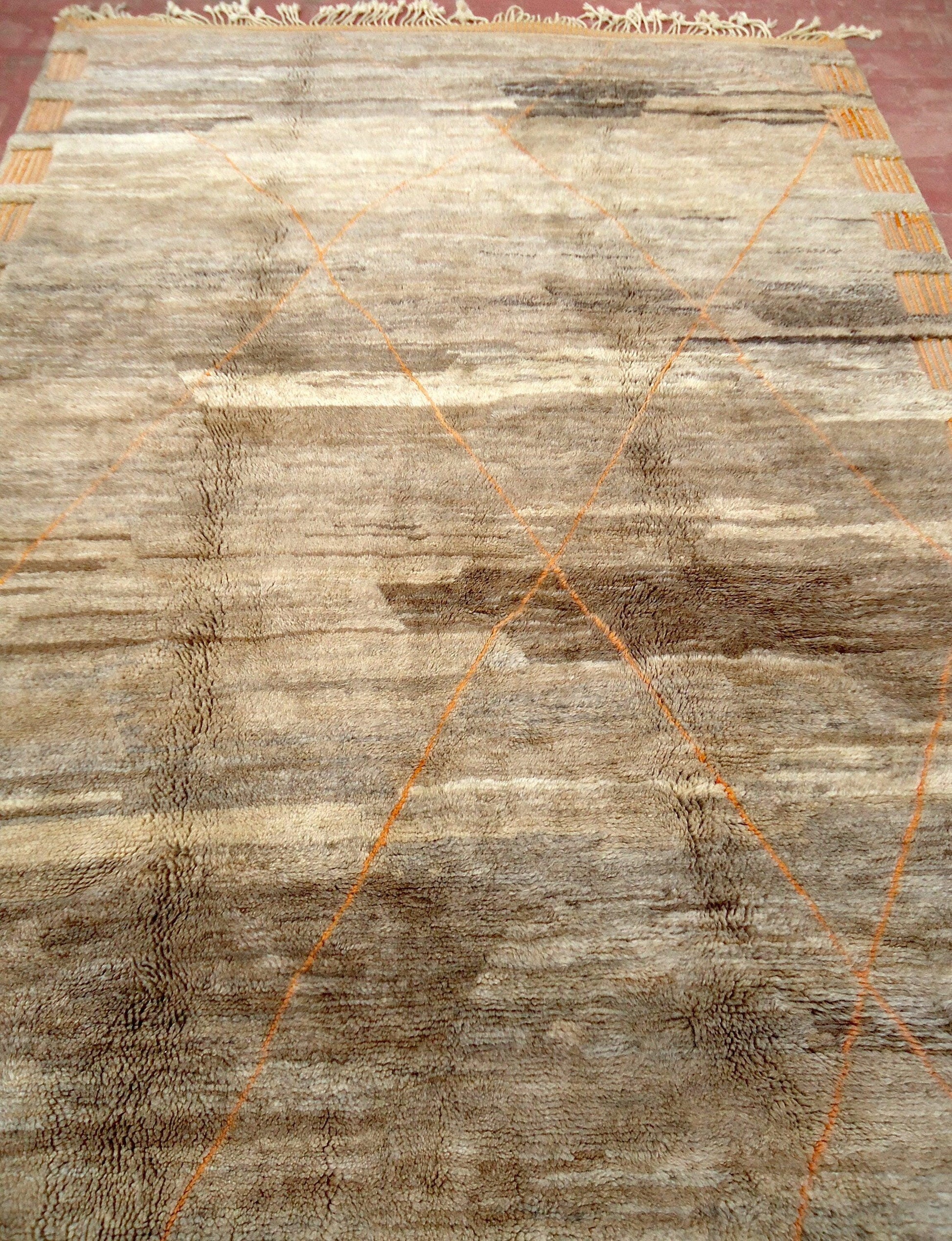 Moroccan Wool rug, Mrirt Handmade rug, Beni ourain 8x10 rug, Boujaad carpet, Azilal rug, Tapis Berbèr, Berber Boho rug, Teppich, Brown Beige