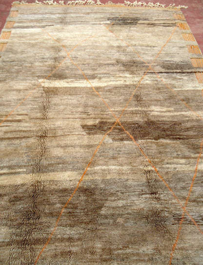 Moroccan Wool rug, Mrirt Handmade rug, Beni ourain 8x10 rug, Boujaad carpet, Azilal rug, Tapis Berbèr, Berber Boho rug, Teppich, Brown Beige