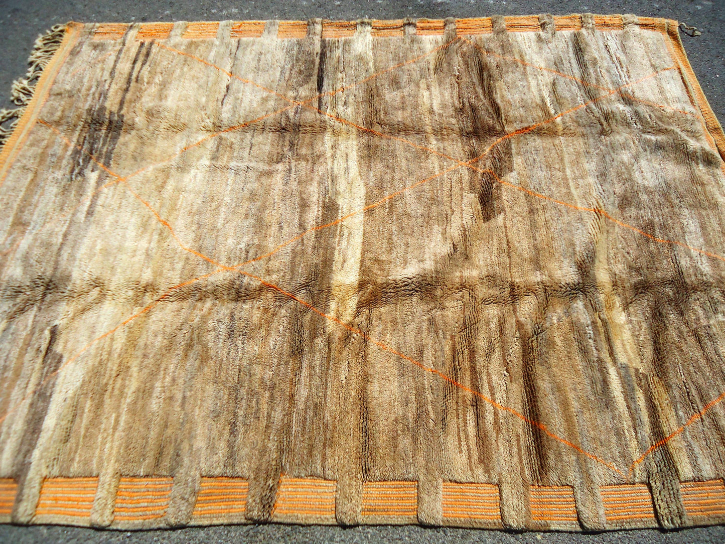 Moroccan Wool rug, Mrirt Handmade rug, Beni ourain 8x10 rug, Boujaad carpet, Azilal rug, Tapis Berbèr, Berber Boho rug, Teppich, Brown Beige