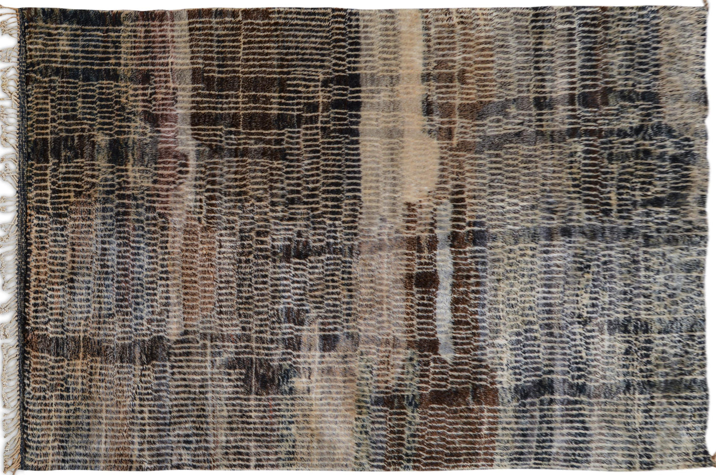 Moroccan Area Mrirt rug, Beni ourain rug, Boho Hand knotted wool carpet, Handmade Azilal Tribal rug, Tapis berbère Teppich, Brown Beige.