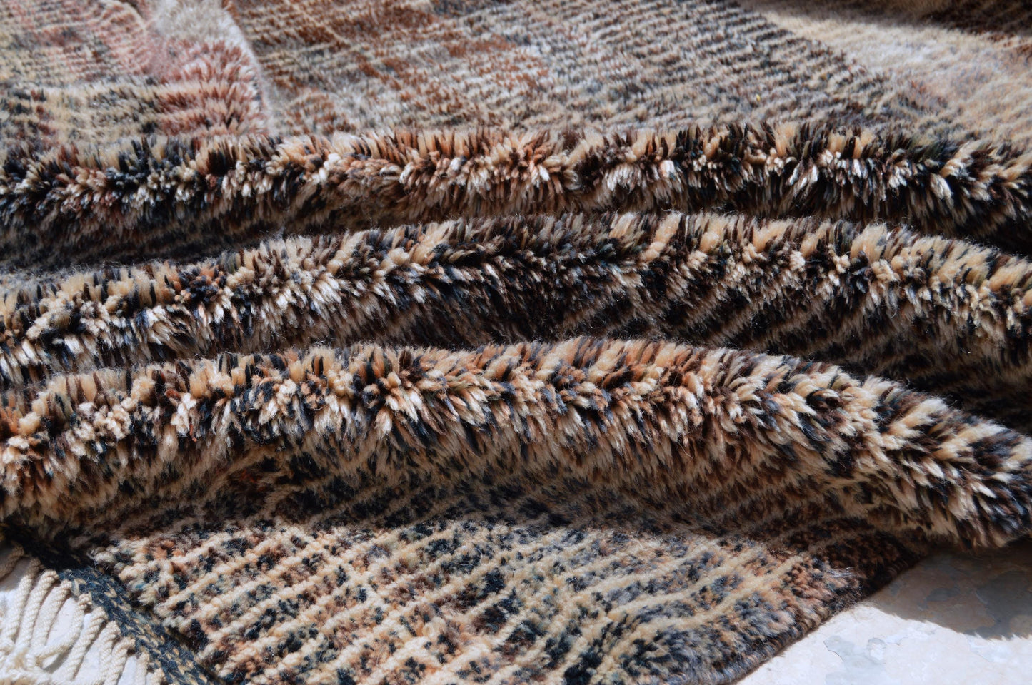 Moroccan Area Mrirt rug, Beni ourain rug, Boho Hand knotted wool carpet, Handmade Azilal Tribal rug, Tapis berbère Teppich, Brown Beige.