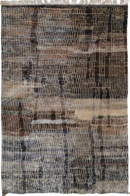 Moroccan Area Mrirt rug, Beni ourain rug, Boho Hand knotted wool carpet, Handmade Azilal Tribal rug, Tapis berbère Teppich, Brown Beige.