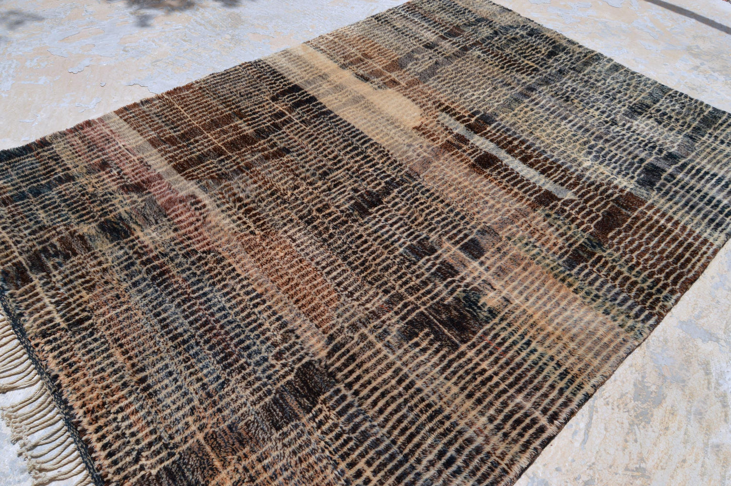 Moroccan Area Mrirt rug, Beni ourain rug, Boho Hand knotted wool carpet, Handmade Azilal Tribal rug, Tapis berbère Teppich, Brown Beige.