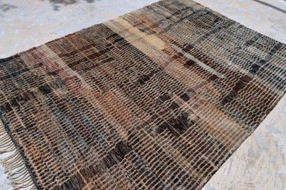 Moroccan Area Mrirt rug, Beni ourain rug, Boho Hand knotted wool carpet, Handmade Azilal Tribal rug, Tapis berbère Teppich, Brown Beige.