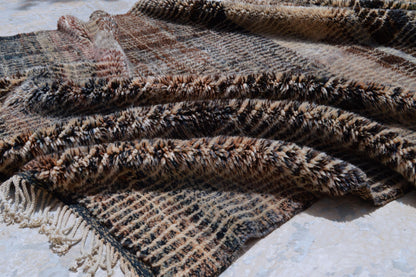 Moroccan Area Mrirt rug, Beni ourain rug, Boho Hand knotted wool carpet, Handmade Azilal Tribal rug, Tapis berbère Teppich, Brown Beige.