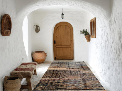 Moroccan Area Mrirt rug, Beni ourain rug, Boho Hand knotted wool carpet, Handmade Azilal Tribal rug, Tapis berbère Teppich, Brown Beige.
