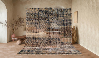 Moroccan Area Mrirt rug, Beni ourain rug, Boho Hand knotted wool carpet, Handmade Azilal Tribal rug, Tapis berbère Teppich, Brown Beige.