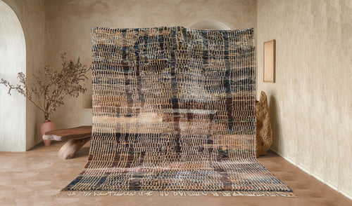 Moroccan Area Mrirt rug, Beni ourain rug, Boho Hand knotted wool carpet, Handmade Azilal Tribal rug, Tapis berbère Teppich, Brown Beige.