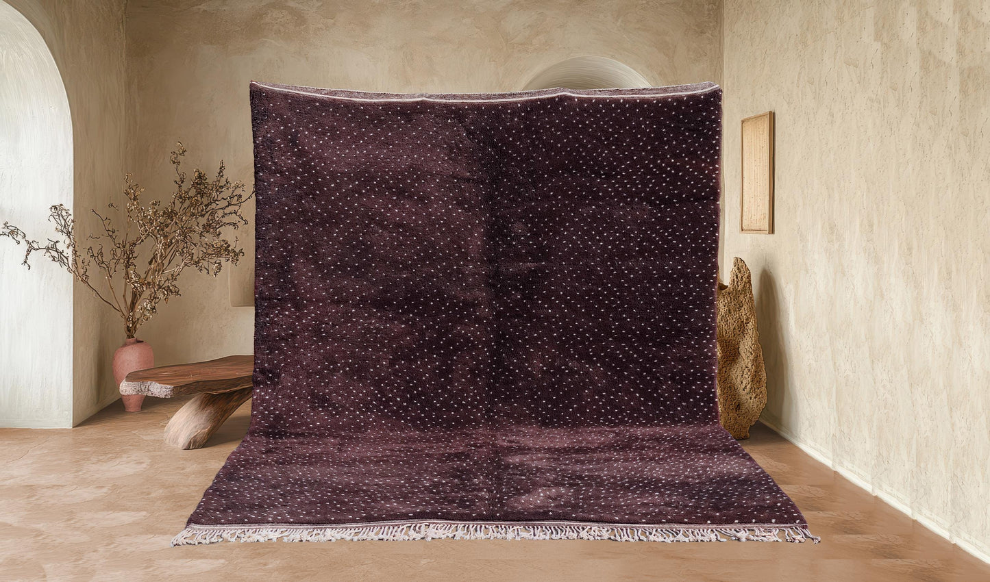 Brown Dotted Moroccan rug, Beni ourain handmade area rug, Mrirt wool Boho rug, Living room Boujaad Berber Carpet, Teppich, Tapis berbère.