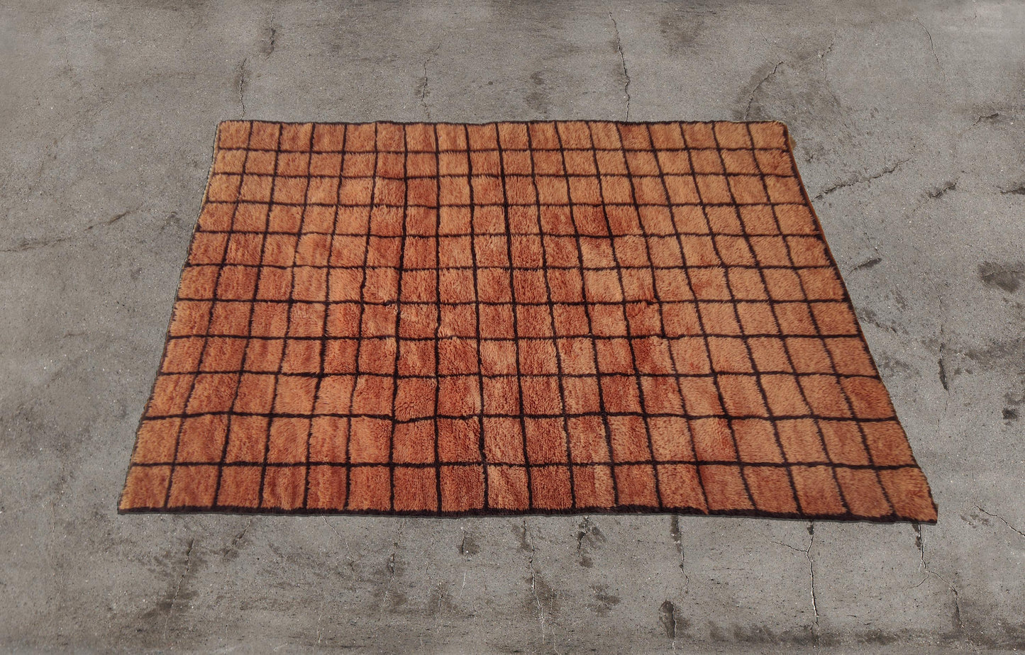 Grid Moroccan rug, Mrirt rug, Beni ourain Wool rug, 8x10 Berber rug, Living Room Area rug, Geometric Carpet, Boho rug, Tapis, Copper Brown.