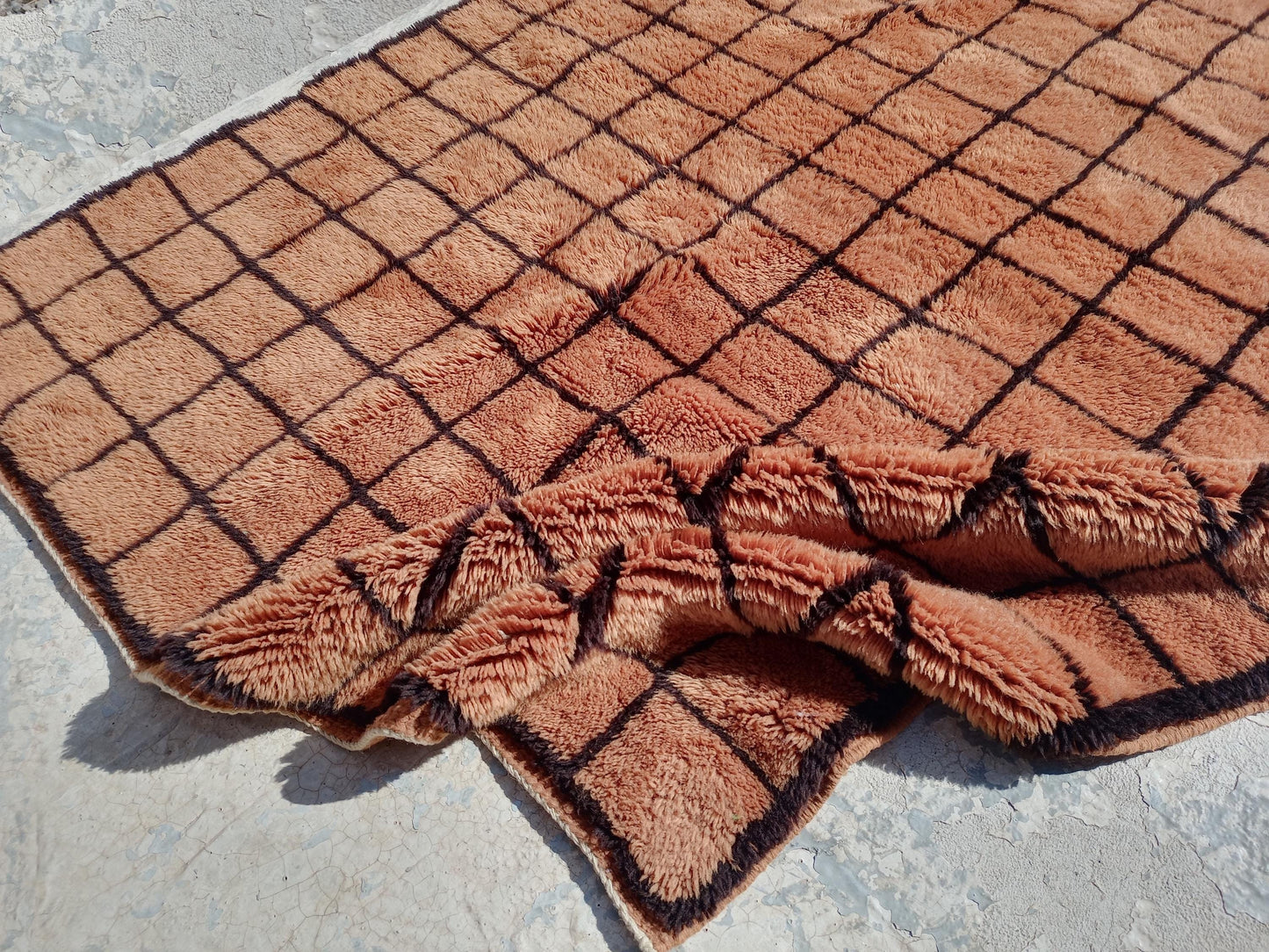 Grid Moroccan rug, Mrirt rug, Beni ourain Wool rug, 8x10 Berber rug, Living Room Area rug, Geometric Carpet, Boho rug, Tapis, Copper Brown.