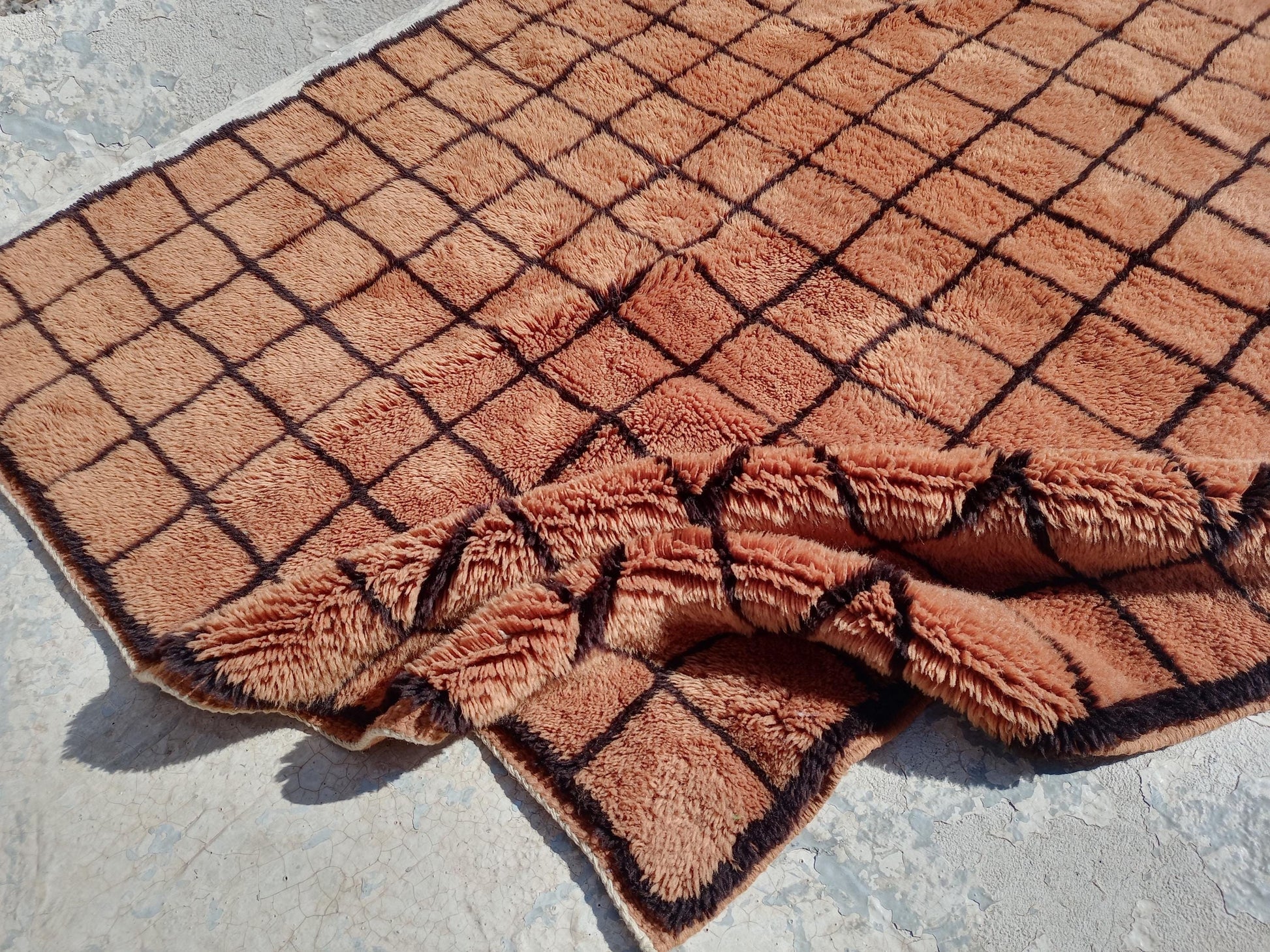 Grid Moroccan rug, Mrirt rug, Beni ourain Wool rug, 8x10 Berber rug, Living Room Area rug, Geometric Carpet, Boho rug, Tapis, Copper Brown.