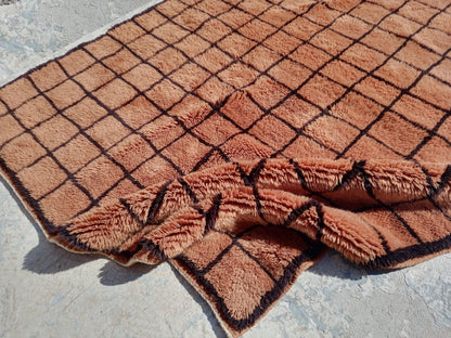 Grid Moroccan rug, Mrirt rug, Beni ourain Wool rug, 8x10 Berber rug, Living Room Area rug, Geometric Carpet, Boho rug, Tapis, Copper Brown.