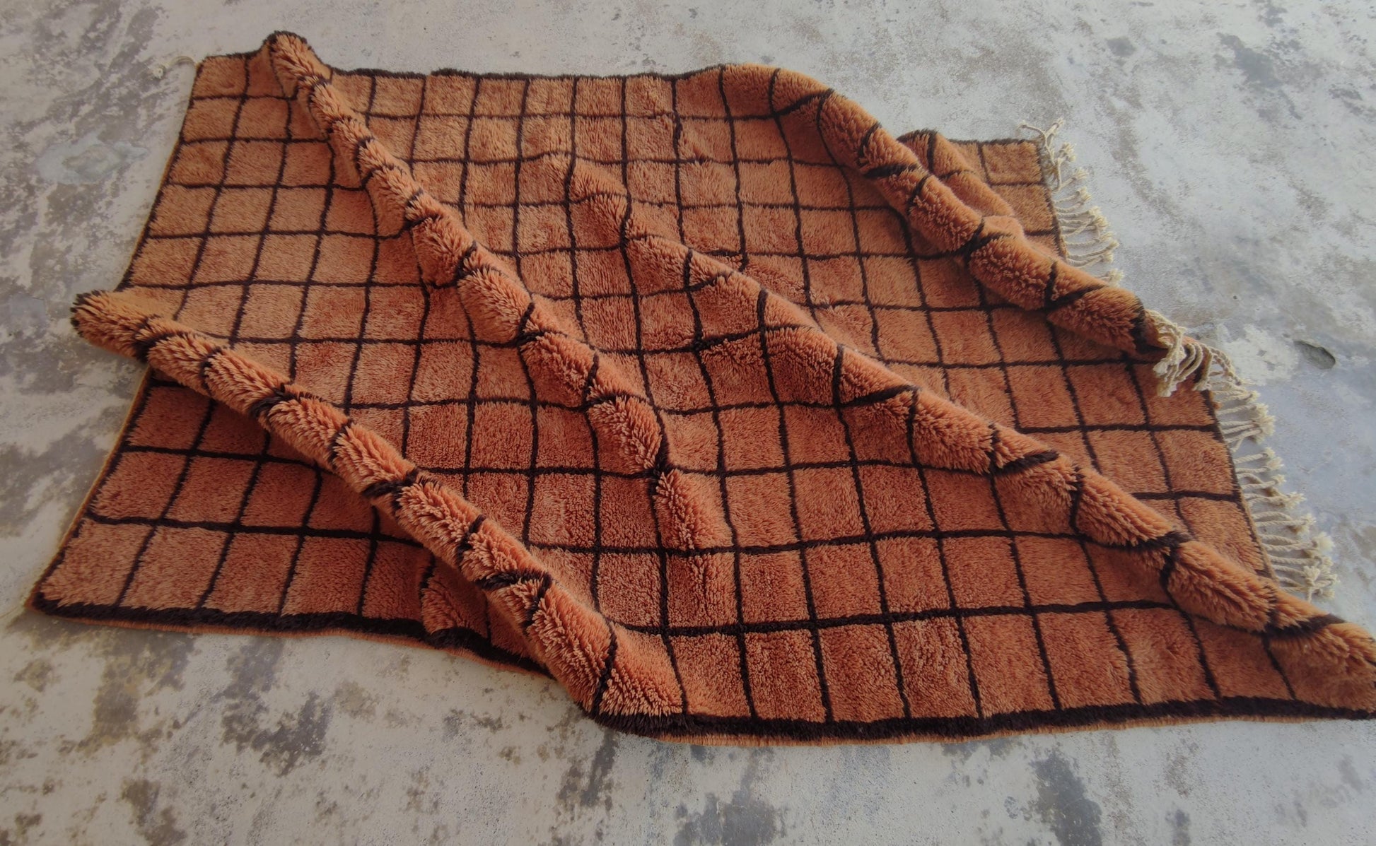 Grid Moroccan rug, Mrirt rug, Beni ourain Wool rug, 8x10 Berber rug, Living Room Area rug, Geometric Carpet, Boho rug, Tapis, Copper Brown.