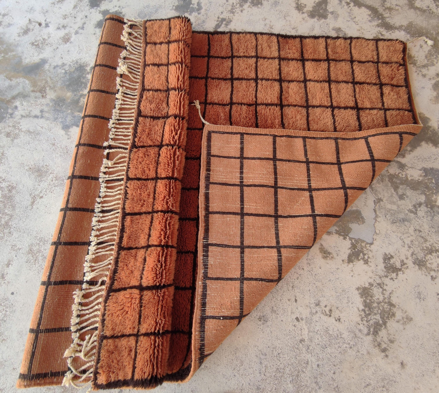 Grid Moroccan rug, Mrirt rug, Beni ourain Wool rug, 8x10 Berber rug, Living Room Area rug, Geometric Carpet, Boho rug, Tapis, Copper Brown.