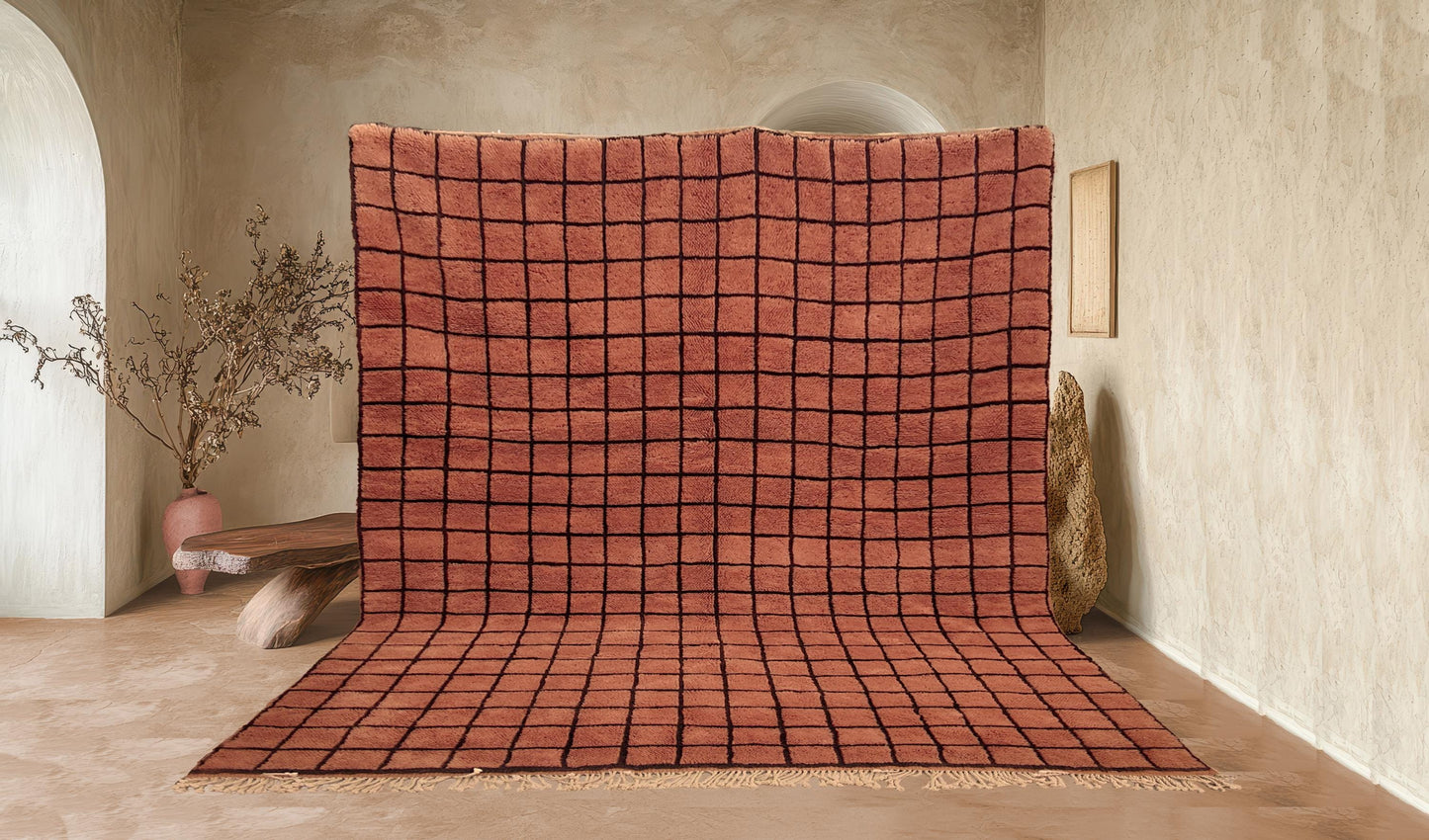 Grid Moroccan rug, Mrirt rug, Beni ourain Wool rug, 8x10 Berber rug, Living Room Area rug, Geometric Carpet, Boho rug, Tapis, Copper Brown.