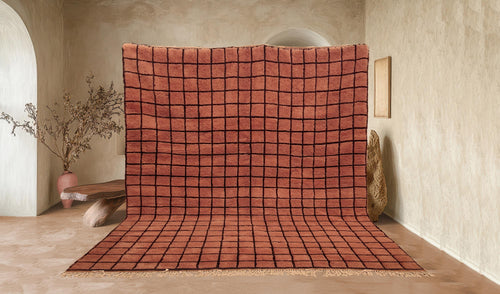 Grid Moroccan rug, Mrirt rug, Beni ourain Wool rug, 8x10 Berber rug, Living Room Area rug, Geometric Carpet, Boho rug, Tapis, Copper Brown.