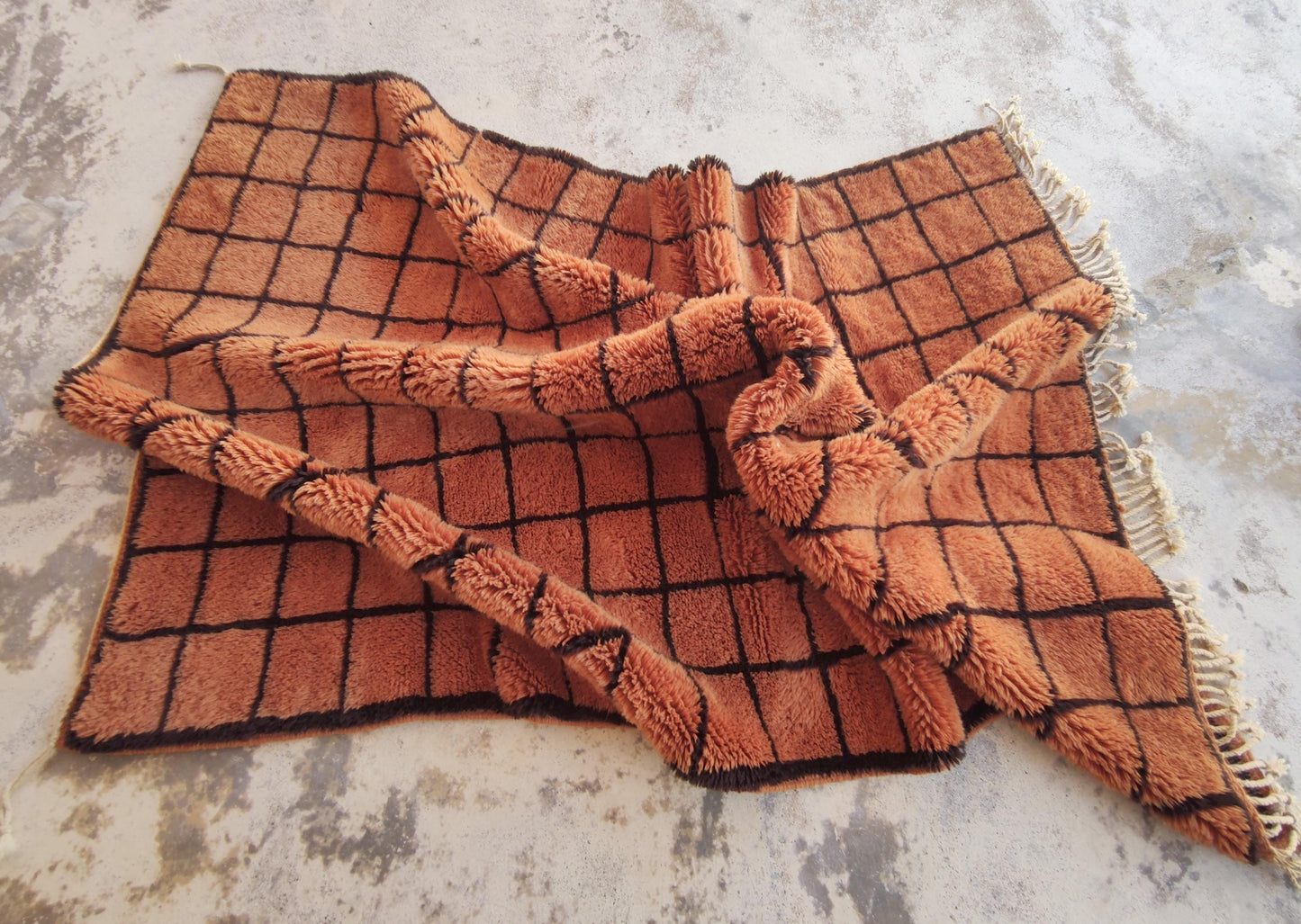 Grid Moroccan rug, Mrirt rug, Beni ourain Wool rug, 8x10 Berber rug, Living Room Area rug, Geometric Carpet, Boho rug, Tapis, Copper Brown.
