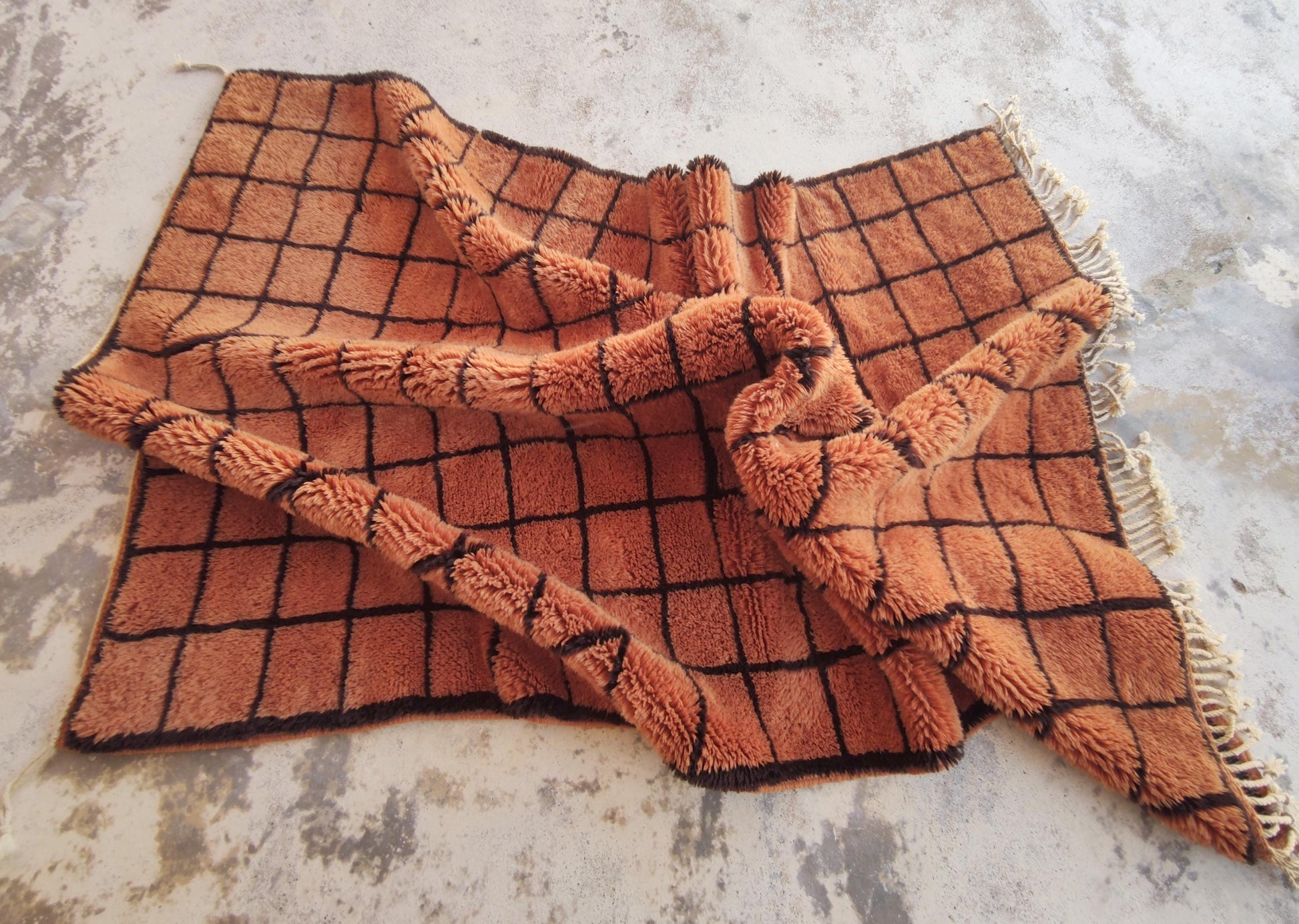 Grid Moroccan rug, Mrirt rug, Beni ourain Wool rug, 8x10 Berber rug, Living Room Area rug, Geometric Carpet, Boho rug, Tapis, Copper Brown.