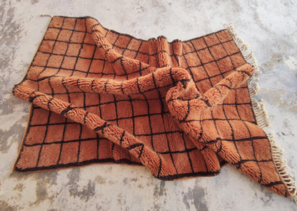 Grid Moroccan rug, Mrirt rug, Beni ourain Wool rug, 8x10 Berber rug, Living Room Area rug, Geometric Carpet, Boho rug, Tapis, Copper Brown.