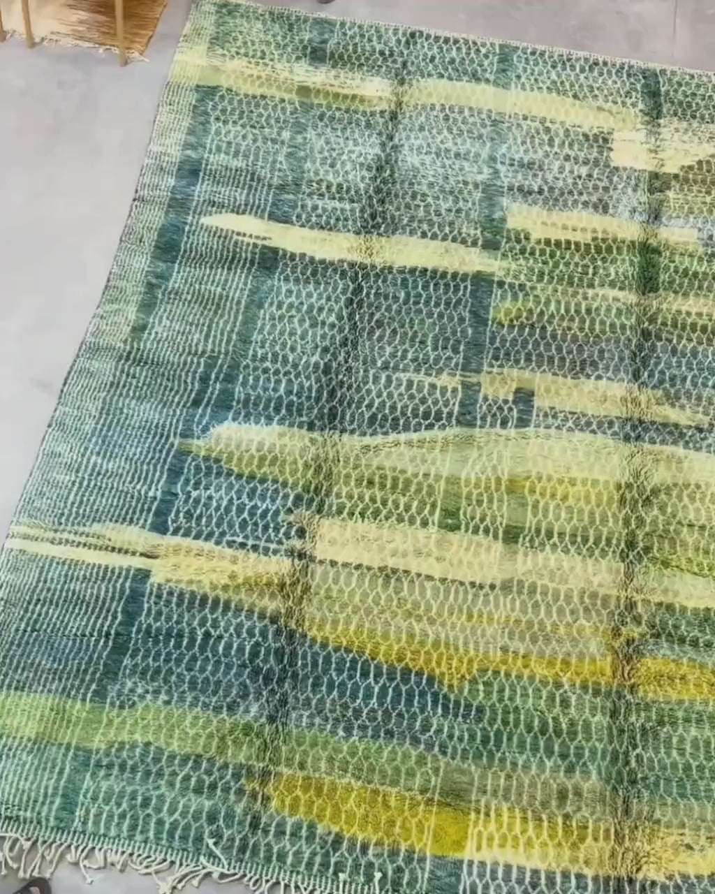 Moroccan Area rug, Wool Mrirt rug, Beni Ourain rug, Handmade carpet, Home decor, Boho wall rug, geometric rug, living room, Green Blue Beige